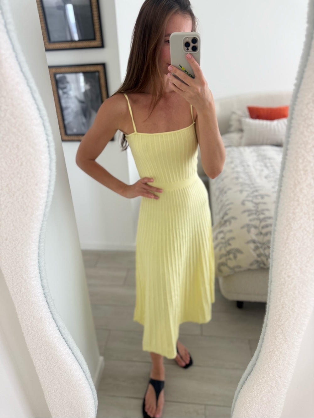 Yellow Ribbed Slip Midi Dress - Lightweight Summer Dress